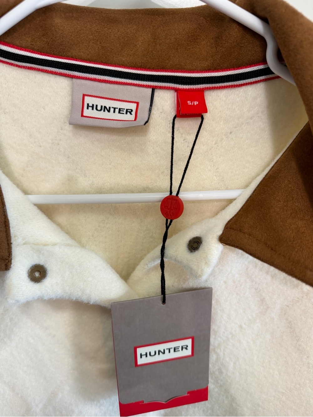 Women’s Hunter Cream Knit Button-Down with Brown Collar - Picture 3 of 4